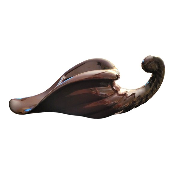 Vtg Art Pottery Large Brown Cornucopia Fall Thanksgiving Planter Hobbiest 1983 - Picture 6 of 6